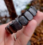 Obsidián strieborný náramok platničkový