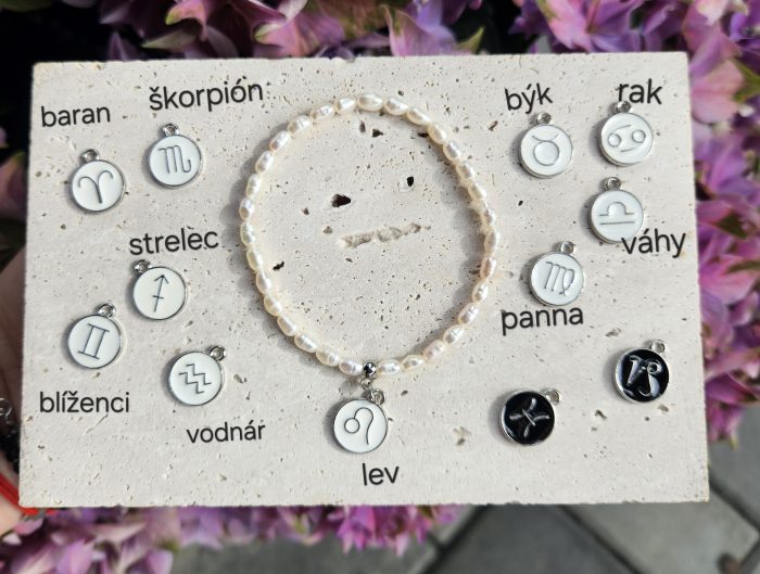 Perly riečne biele náramok 6mm, ZNAMENIE ZVEROKRUHU strieborný – Obrázok 2