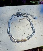 Perly riečne biele náramok - 3perly , strieborná chir.oceľ