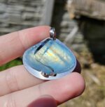 Akvamarín prívesok na platničke z chir.ocele č.2