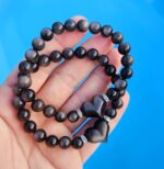 Obsidián strieborný náramok SRDCE 8mm