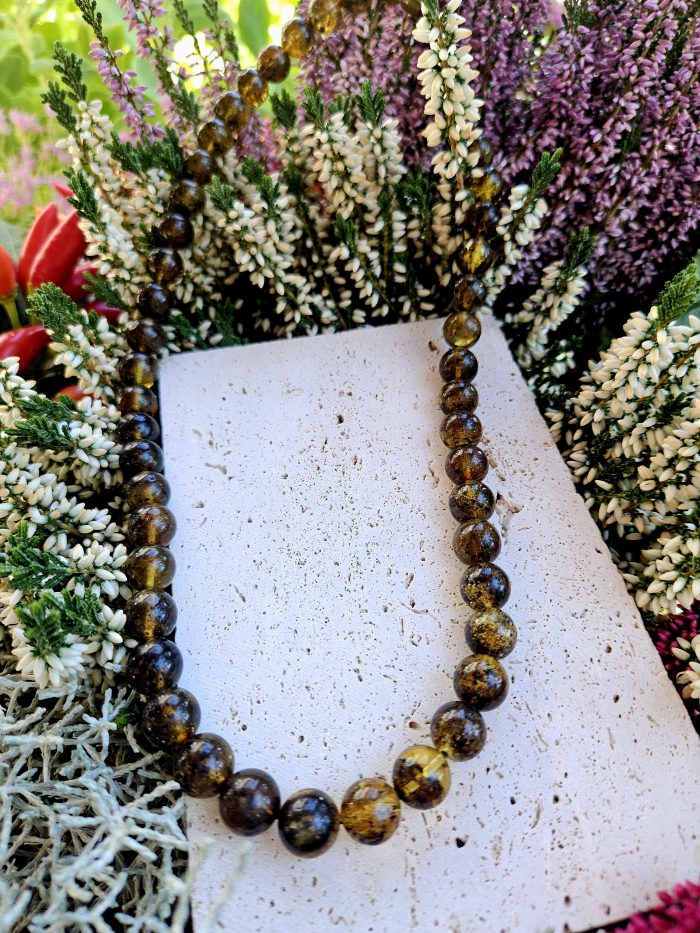 Jantár náhrdelník 10mm guličky,  51cm – Obrázok 2