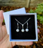 Perly riečne SET (prívesok na retiazke+náušnice) chir.oceľ – Obrázok 2