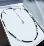 Perly riečne biele náhrdelník strieborno/čierny