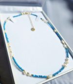 Perly riečne biele náhrdelník zlato/tyrkysový