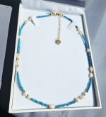 Perly riečne biele náhrdelník zlato/tyrkysový – Obrázok 2