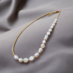 Perly riečne biele náhrdelník zlatý