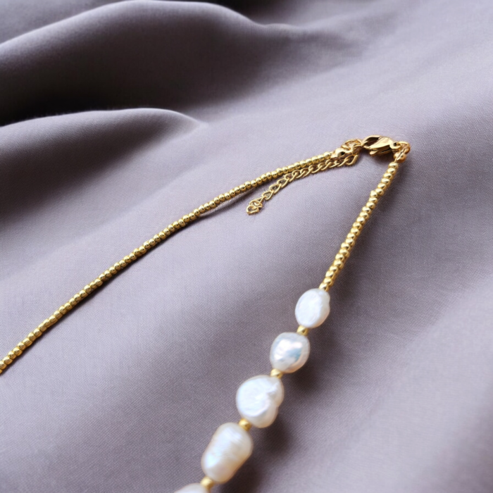 Perly riečne biele náhrdelník zlatý – Obrázok 2