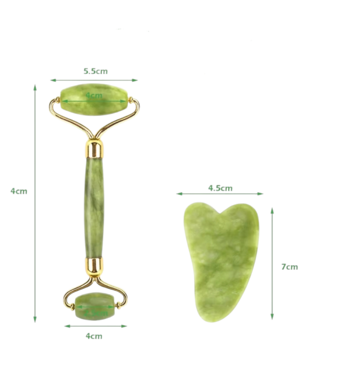 Jadeit biely Face roller + Qua sha v krabičke – Obrázok 2