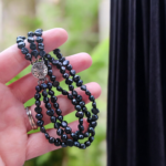 Perly riečne čierne 3-radový náramok