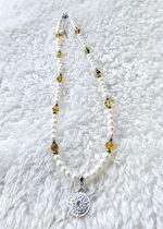 Perly riečne + Jantár náhrdelník č.3