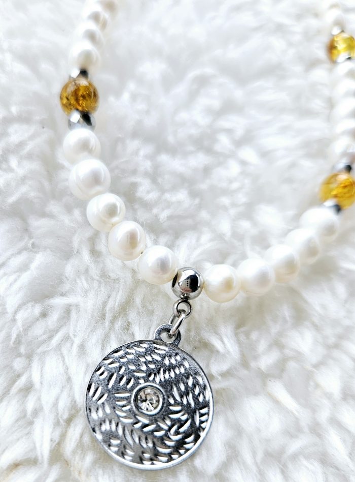 Perly riečne + Jantár náhrdelník č.3 – Obrázok 2