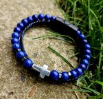 Pánsky náramok LAPIS LAZULI + koženka 20cm