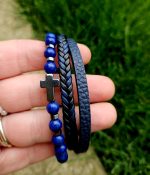 Pánsky náramok LAPIS LAZULI + koženka 20cm – Obrázok 2