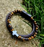 Pánsky náramok TIGRIE OKO + koženka 20cm