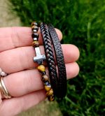 Pánsky náramok TIGRIE OKO + koženka 20cm – Obrázok 2