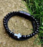 Pánsky náramok ÓNYX + koženka 20cm