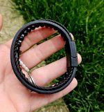 Pánsky náramok ÓNYX + koženka 20cm – Obrázok 3