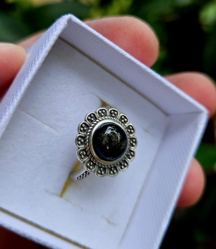 Obsidián zlatý prsteň  S925 veľ.51,5 – Obrázok 2