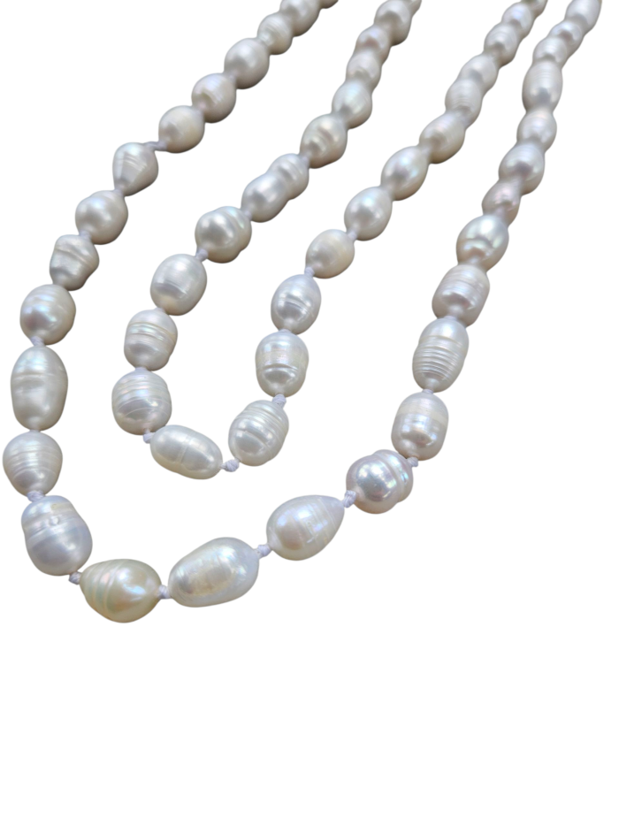 Perly riečne biele náhrdelník 120cm – Obrázok 2