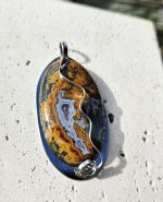 Achát MAROKO prívesok na platničke z chir.ocele – Obrázok 3