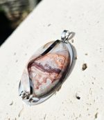 Achát MAROKO prívesok na platničke z chir.ocele – Obrázok 2