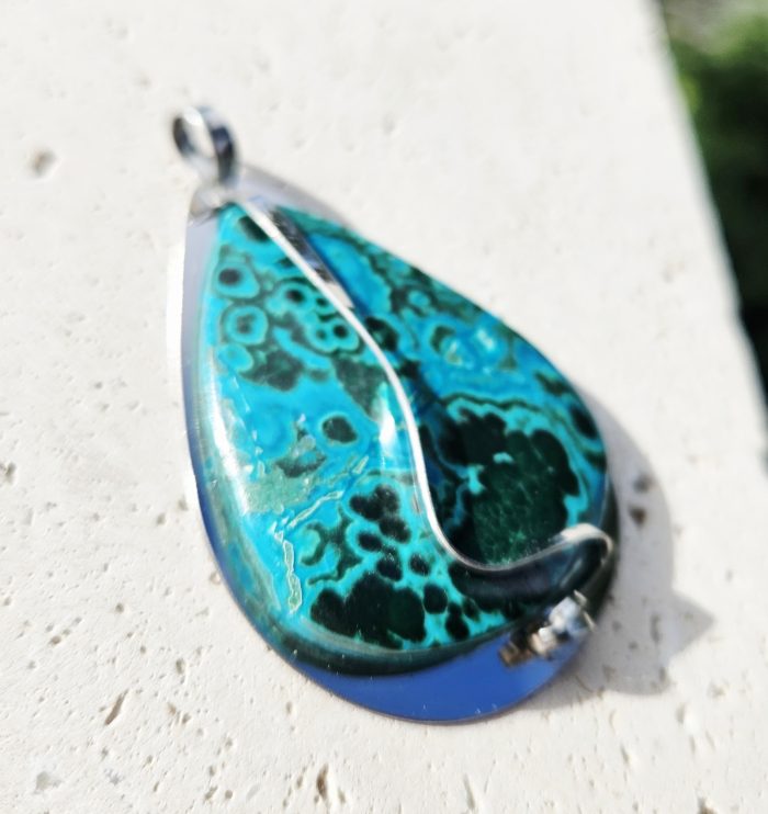 Chryzokol prívesok na platničke z chir.ocele – Obrázok 3