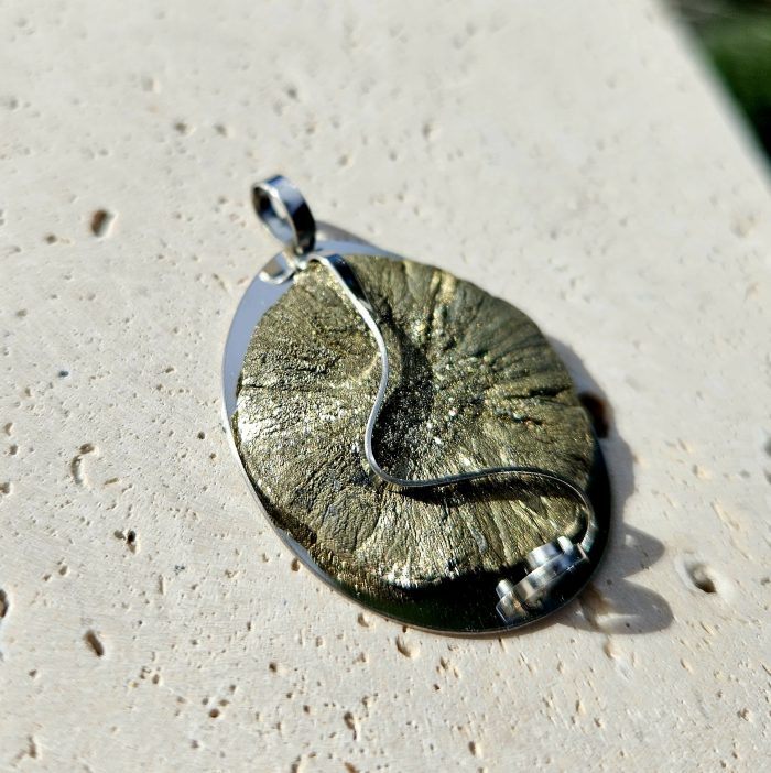 Pyritové SLNKO prívesok na platničke z chir.ocele – Obrázok 3