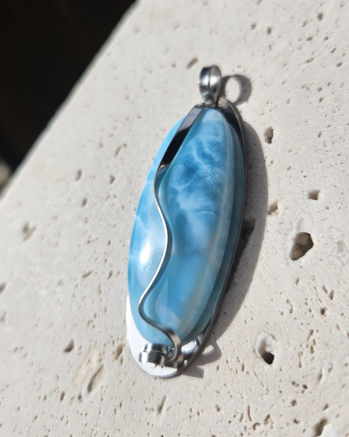 Larimar prívesok na platničke z chir.ocele – Obrázok 2
