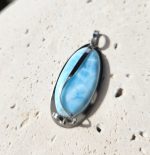 Larimar prívesok na platničke z chir.ocele