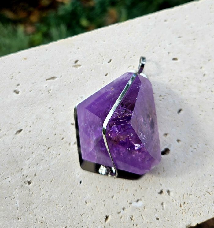 Ametyst EXTRA prívesok na platničke z chir.ocele – Obrázok 2