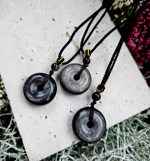 Obsidián strieborný privesok DONUT na šnúrke