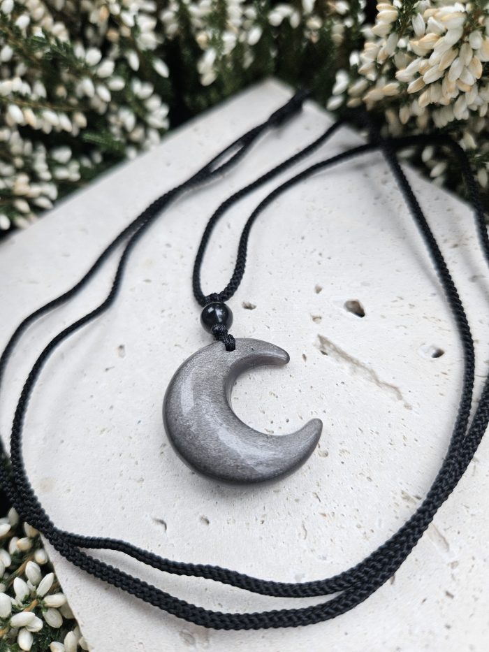 Obsidián strieborný privesok mesiac – Obrázok 2
