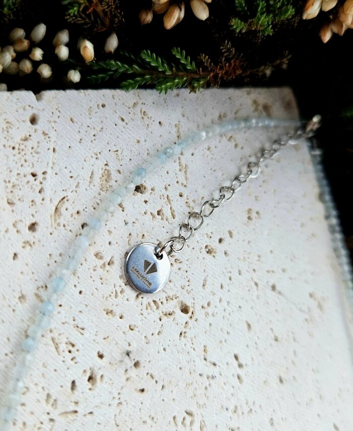 Akvamarín náhrdelník 2mm fazetovaný strieborný – Obrázok 2