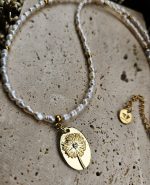 Perly riečne biele náhrdelník zlatý 4-5mm, PÚPAVA so zirkónom – Obrázok 2