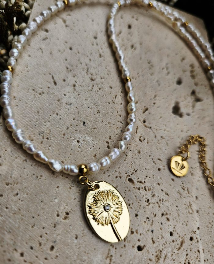 Perly riečne biele náhrdelník zlatý 4-5mm, PÚPAVA so zirkónom – Obrázok 2