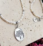 Perly riečne biele náhrdelník strieborný 4-5mm, STROM ŽIVOTA s Perleťou – Obrázok 2