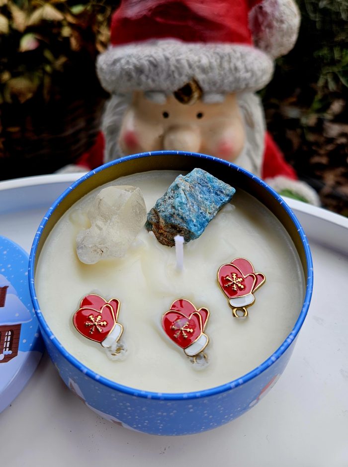 Vianočná SÓJOVÁ sviečka SNEHULIAK – Obrázok 2