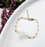 Perly riečne biele náramok - 1 perla kvet, zlatá chir.oceľ