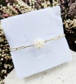 Perly riečne biele náramok - 1 perla kvet, zlatá chir.oceľ – Obrázok 3