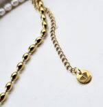 Perly riečne biele náhrdelník zlatý ŠTVORLÍSTOK – Obrázok 3