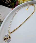 Perly riečne biele náhrdelník zlatý ŠTVORLÍSTOK