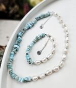 Perly riečne + LARIMAR náhrdelník+náramok