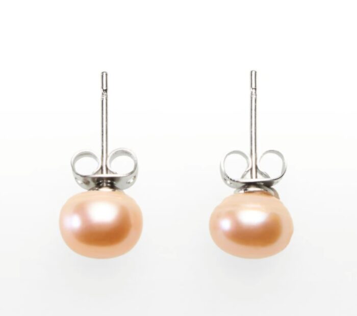 Perly riečne ružové - náušnice napichovacie 8mm chir.oceľ – Obrázok 2