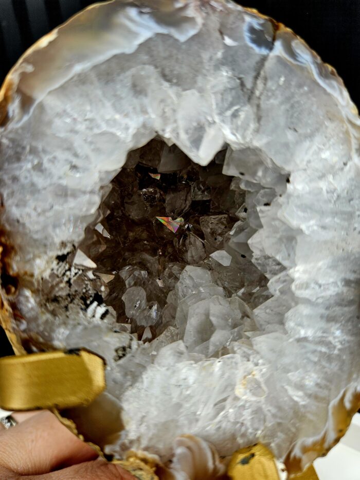 Achát GEODA na zlatom stojane č.7 – Obrázok 2