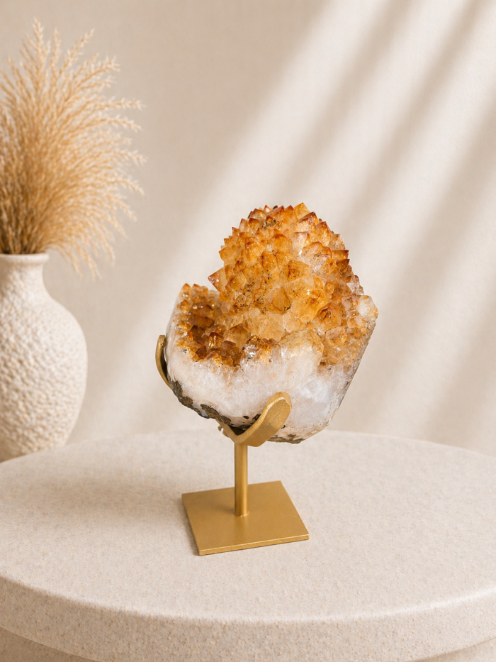 Citrín drúza na zlatom stojane 718g – Obrázok 2