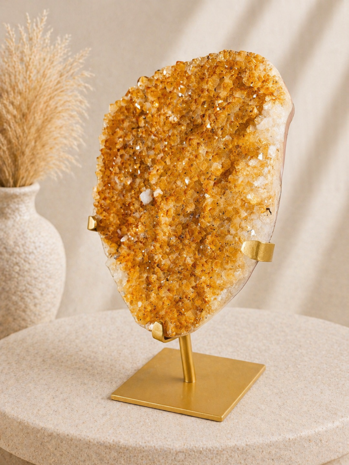 Citrín drúza na zlatom stojane 1812g – Obrázok 2