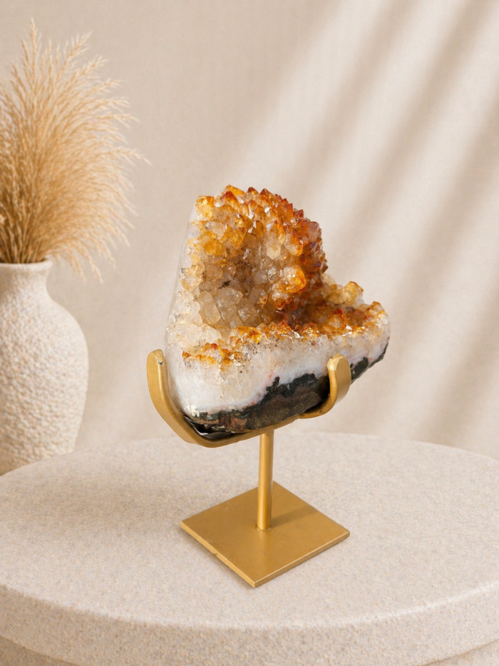 Citrín drúza na zlatom stojane 718g – Obrázok 3