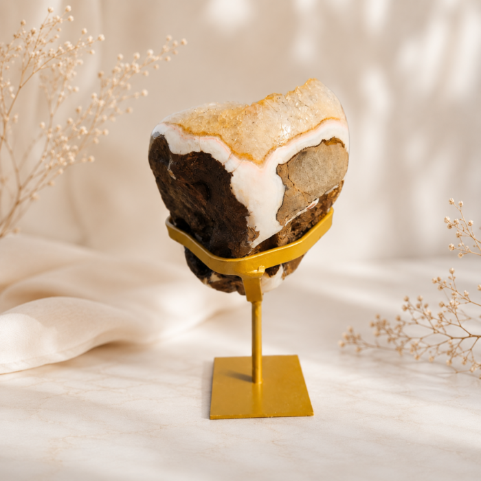 Citrín drúza na zlatom stojane 1250g – Obrázok 4